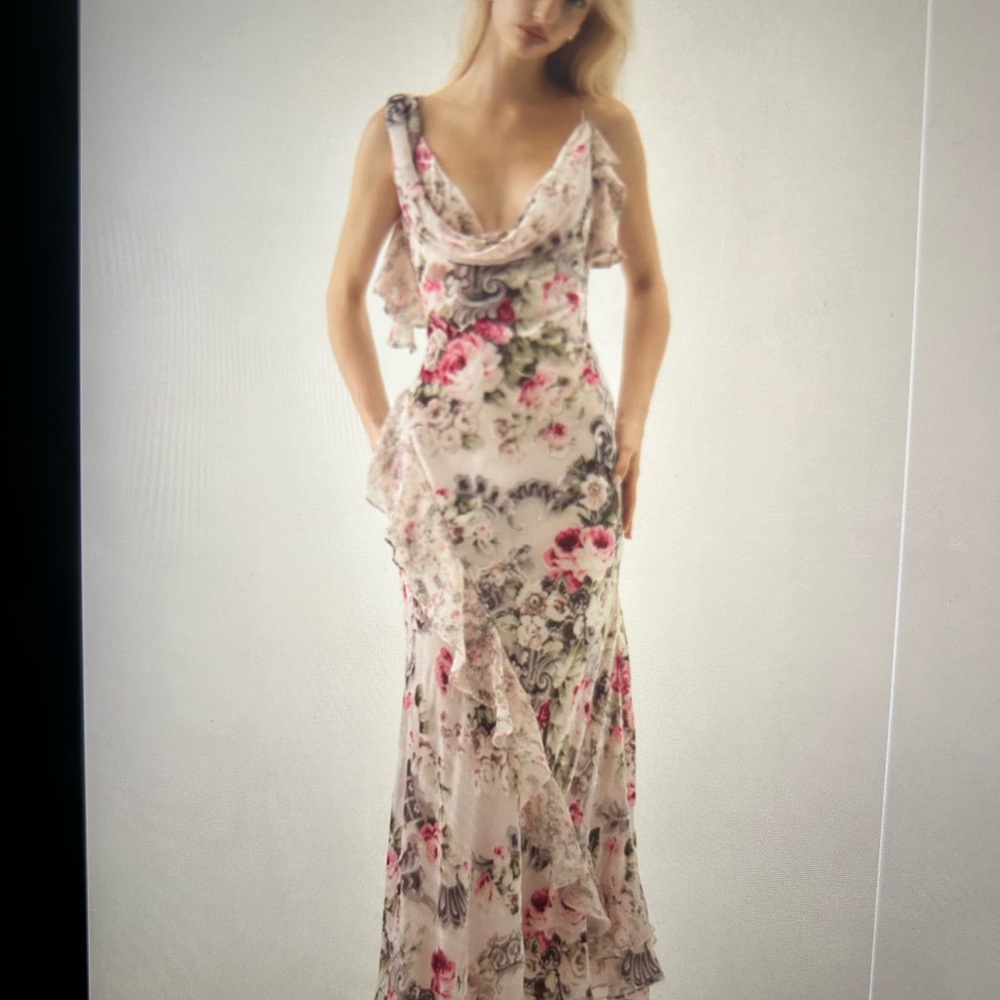 For Love And Lemons Pink and Cream Floral Maxi Dress